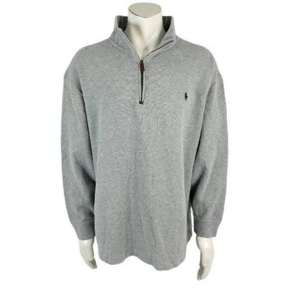 Polo Ralph Lauren Men’s Sweater 1XB Big Gray Cotton 1/4 Zip Mock Neck Pullover - Picture 1 of 7
